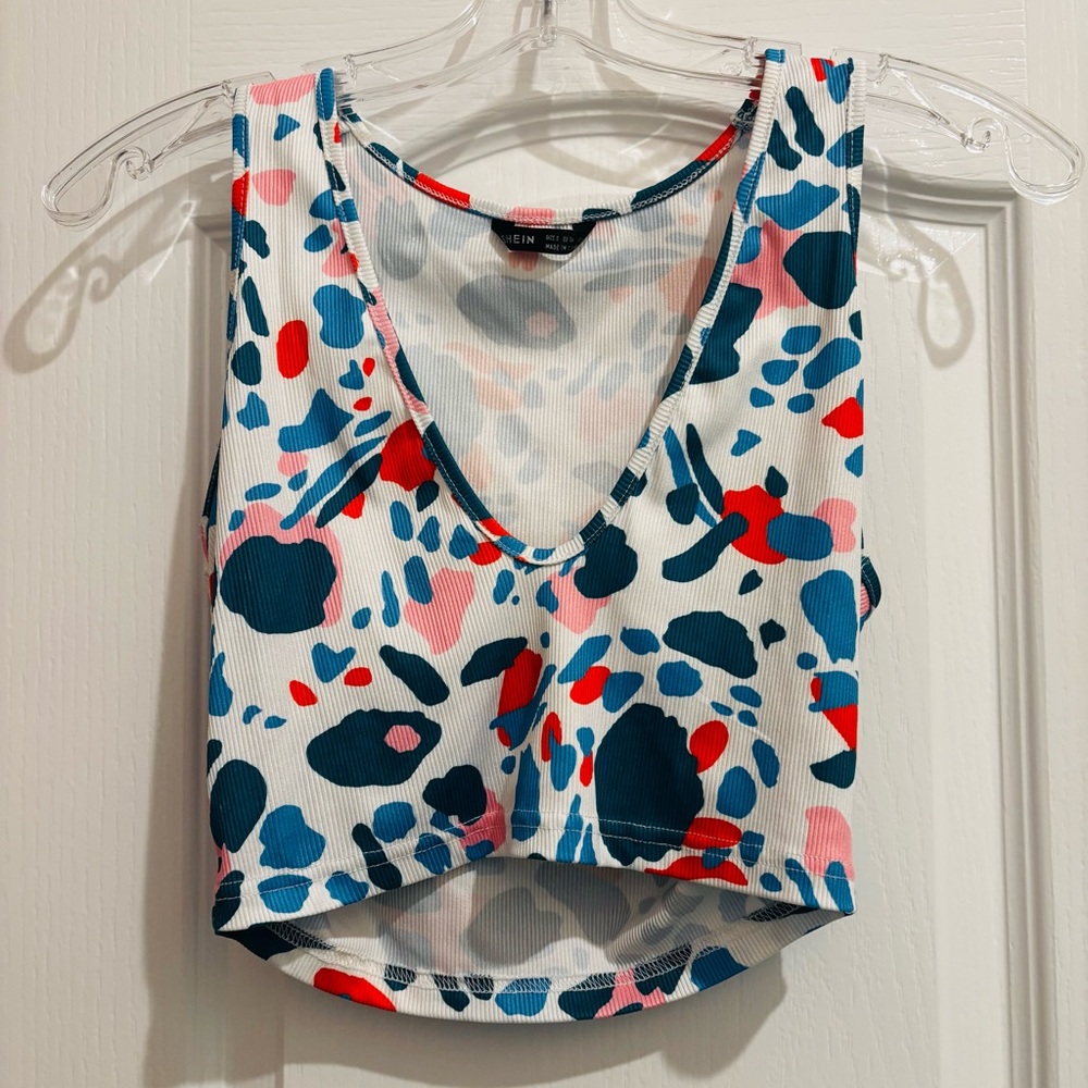 Colorful Abstract Print “I Love Cowboys” Women's Crop Tank Size S